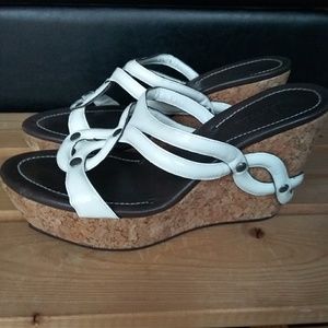 Cole Haan Women Cork Platform Wedge Sandals White